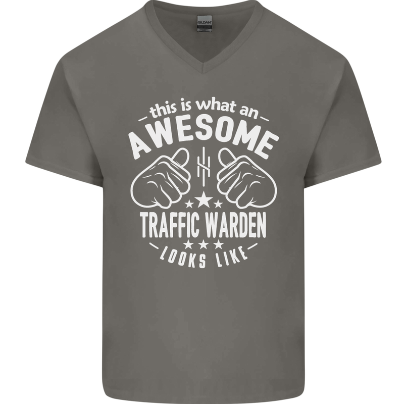 An Awesome Traffic Warden Looks Like Mens V-Neck Cotton T-Shirt Charcoal