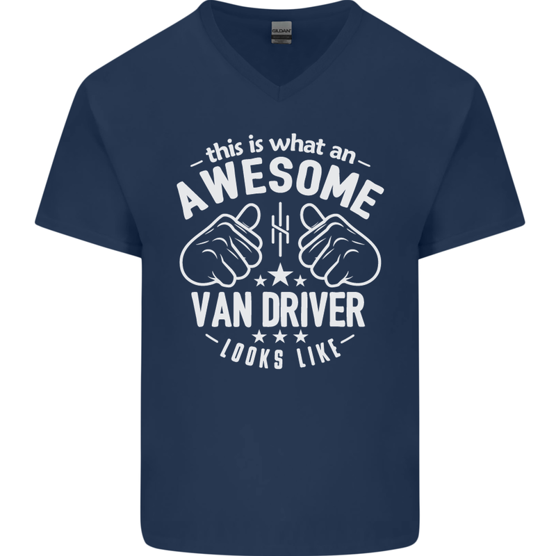An Awesome Van Driver Looks Like Mens V-Neck Cotton T-Shirt Navy Blue
