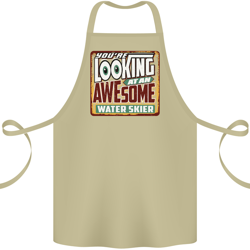 An Awesome Water Skier Skiing Cotton Apron 100% Organic Khaki