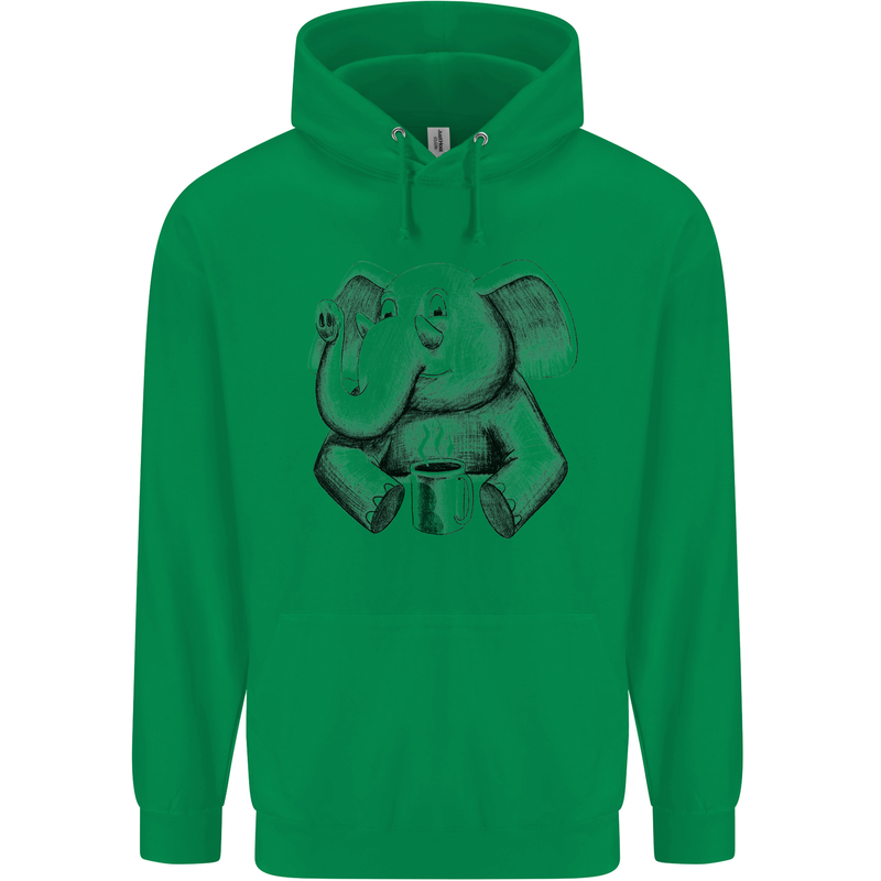 An Elephant Drinking Coffee Childrens Kids Hoodie Irish Green