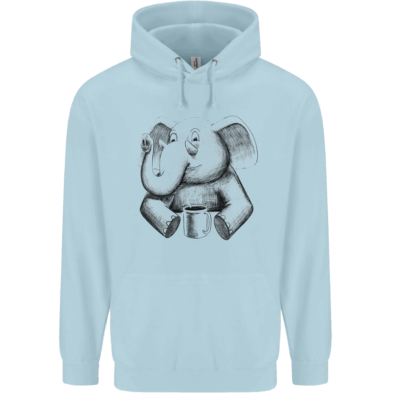 An Elephant Drinking Coffee Childrens Kids Hoodie Light Blue