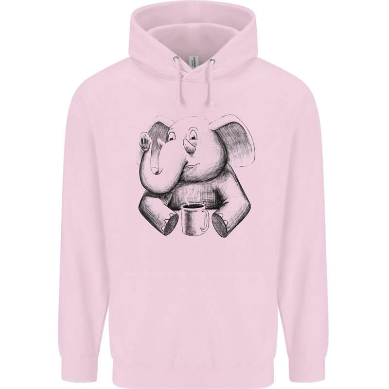 An Elephant Drinking Coffee Childrens Kids Hoodie Light Pink