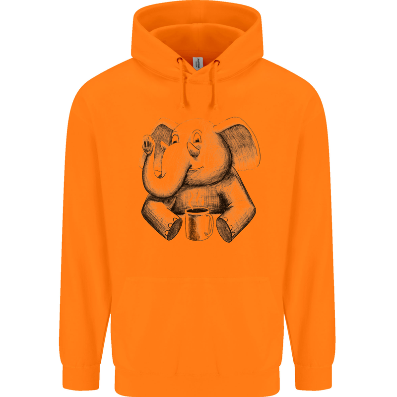 An Elephant Drinking Coffee Childrens Kids Hoodie Orange