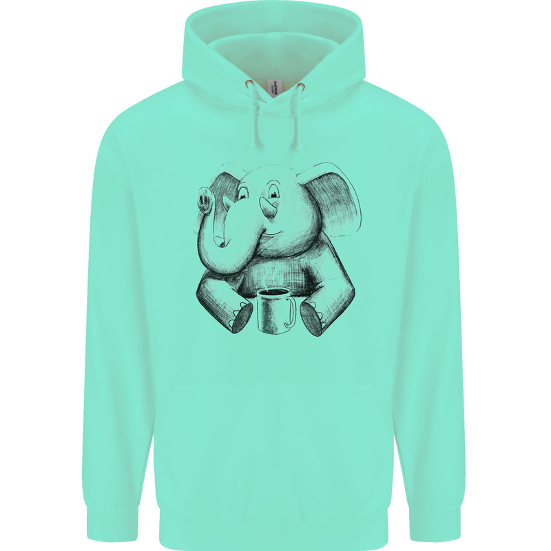 An Elephant Drinking Coffee Childrens Kids Hoodie Peppermint