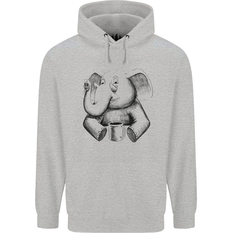 An Elephant Drinking Coffee Childrens Kids Hoodie Sports Grey