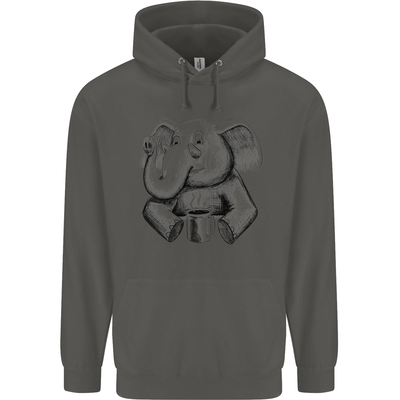 An Elephant Drinking Coffee Childrens Kids Hoodie Storm Grey