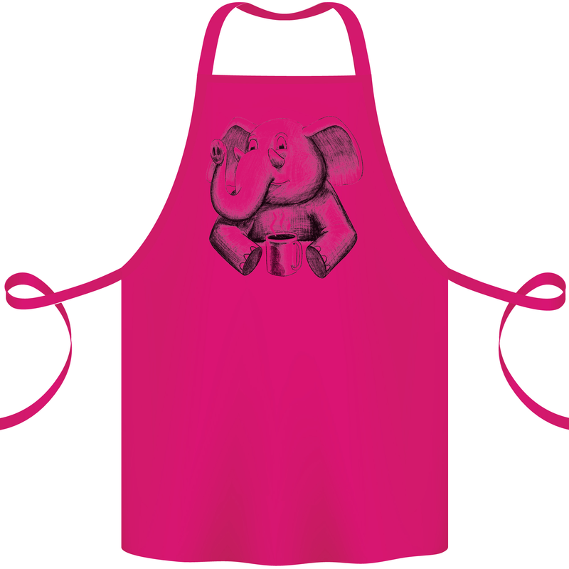 An Elephant Drinking Coffee Cotton Apron 100% Organic Pink