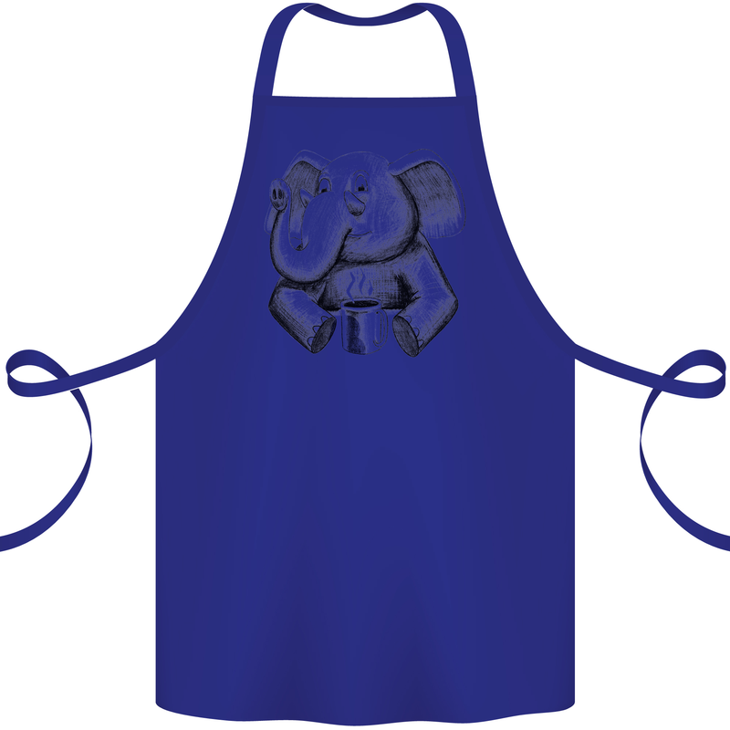 An Elephant Drinking Coffee Cotton Apron 100% Organic Royal Blue