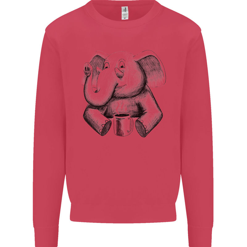 An Elephant Drinking Coffee Kids Sweatshirt Jumper Heliconia