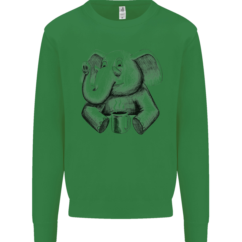 An Elephant Drinking Coffee Kids Sweatshirt Jumper Irish Green