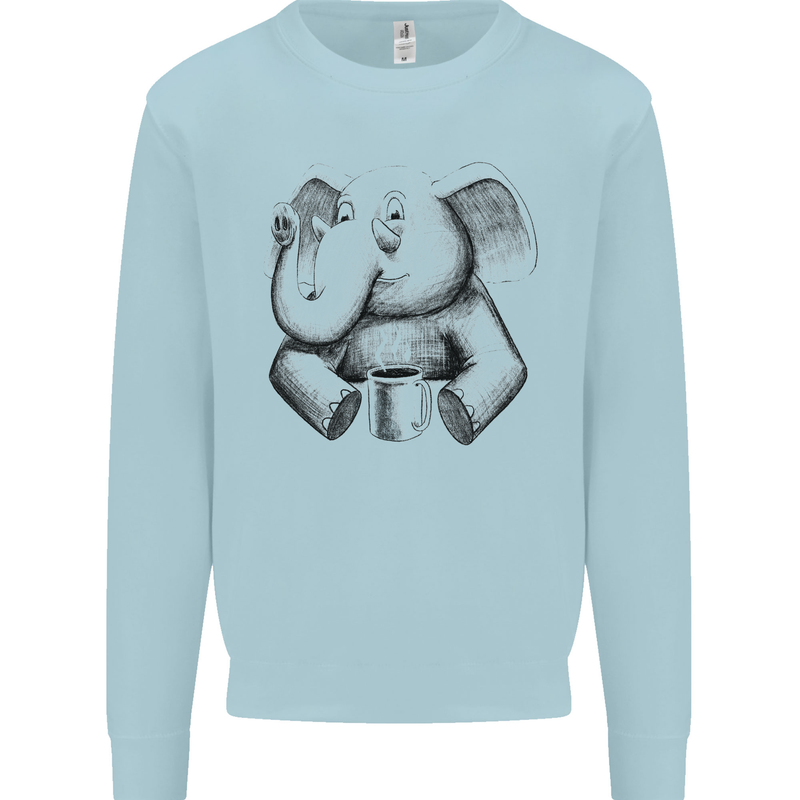 An Elephant Drinking Coffee Kids Sweatshirt Jumper Light Blue