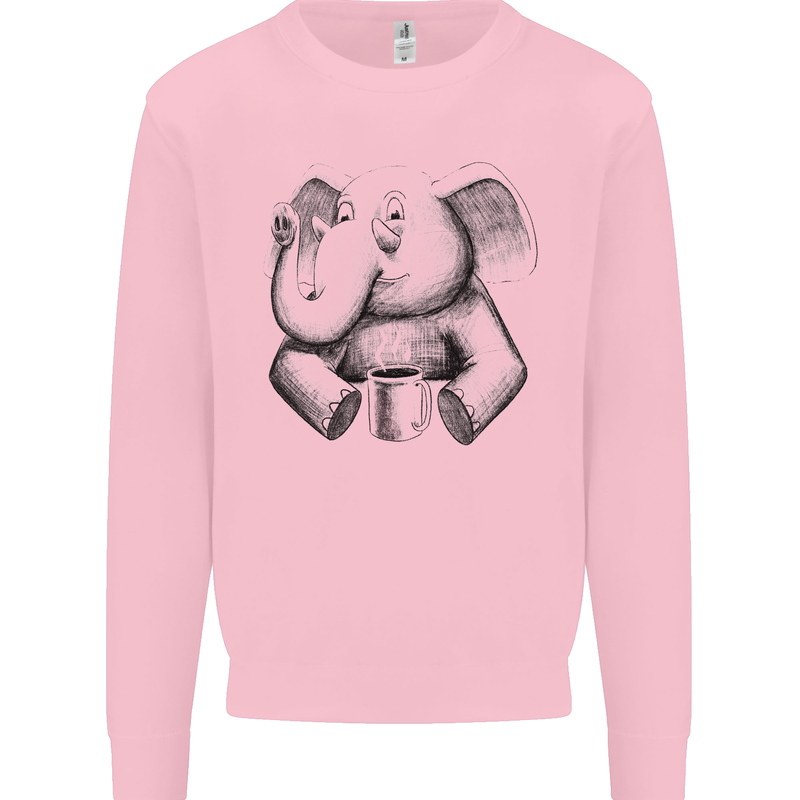 An Elephant Drinking Coffee Kids Sweatshirt Jumper Light Pink
