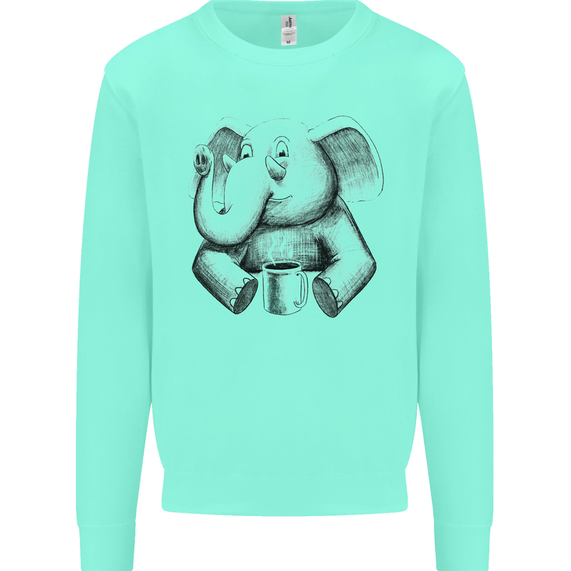 An Elephant Drinking Coffee Kids Sweatshirt Jumper Peppermint