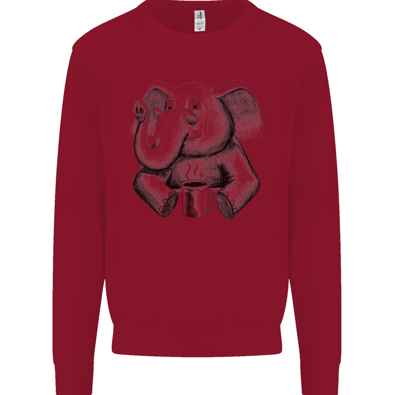 An Elephant Drinking Coffee Kids Sweatshirt Jumper Red