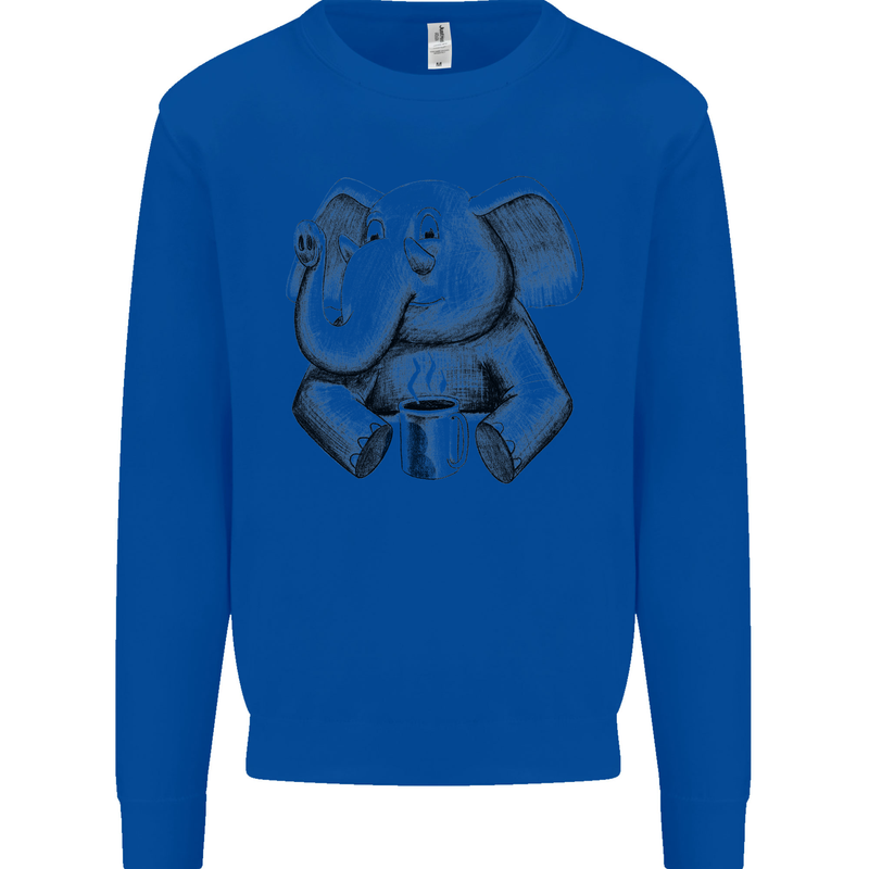 An Elephant Drinking Coffee Kids Sweatshirt Jumper Royal Blue