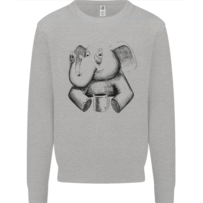 An Elephant Drinking Coffee Kids Sweatshirt Jumper Sports Grey