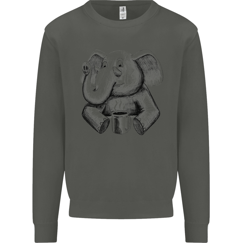 An Elephant Drinking Coffee Kids Sweatshirt Jumper Storm Grey