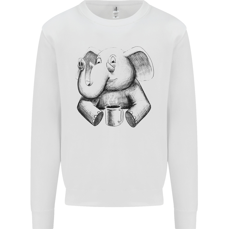 An Elephant Drinking Coffee Kids Sweatshirt Jumper White