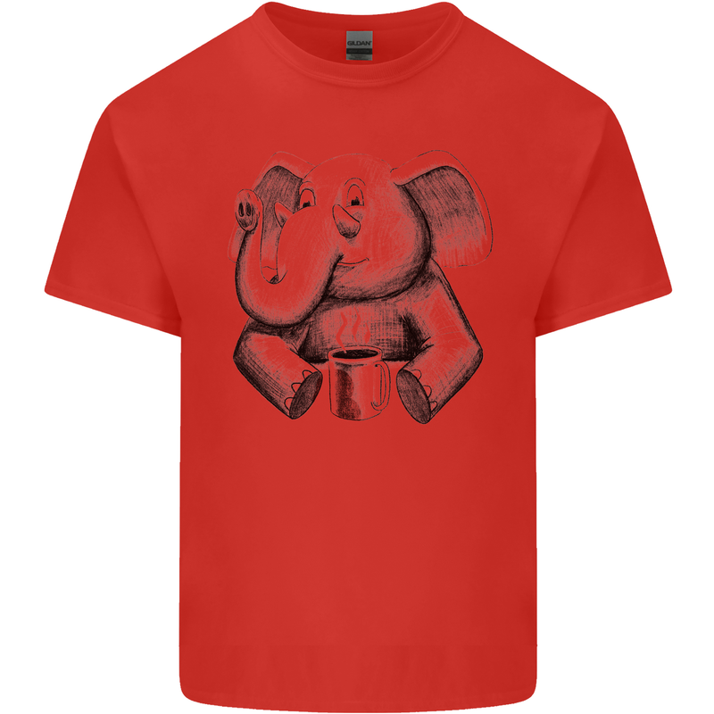 An Elephant Drinking Coffee Kids T-Shirt Childrens Red