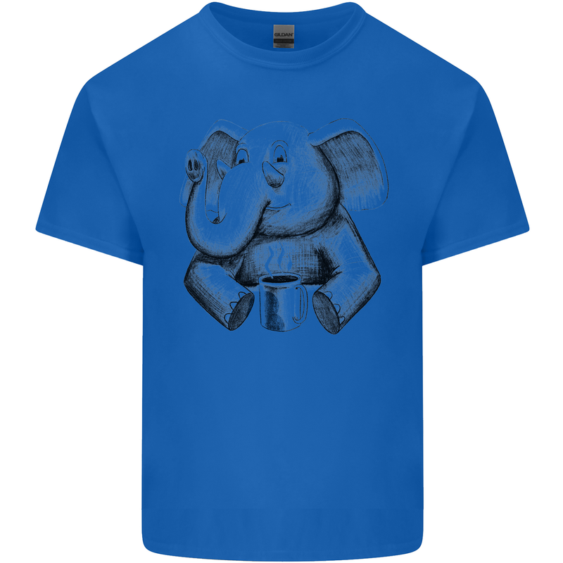 An Elephant Drinking Coffee Kids T-Shirt Childrens Royal Blue