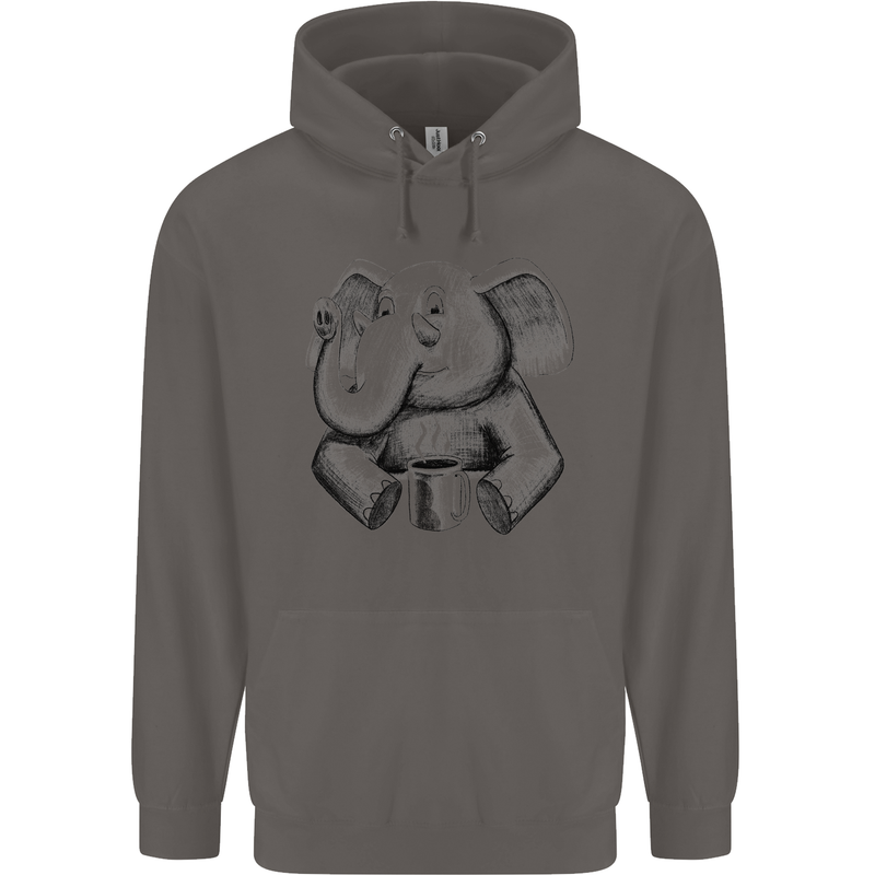 An Elephant Drinking Coffee Mens 80% Cotton Hoodie Charcoal