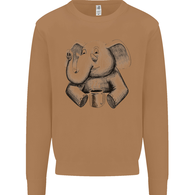 An Elephant Drinking Coffee Mens Sweatshirt Jumper Caramel Latte