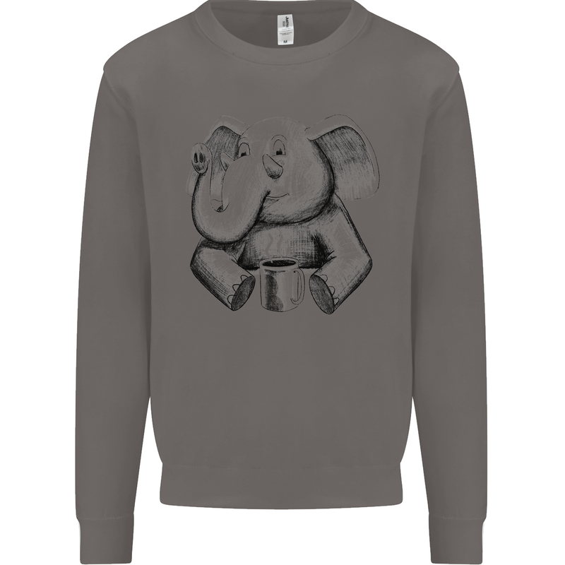 An Elephant Drinking Coffee Mens Sweatshirt Jumper Charcoal