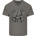 An Elephant Drinking Coffee Mens V-Neck Cotton T-Shirt Charcoal