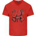 An Elephant Drinking Coffee Mens V-Neck Cotton T-Shirt Red