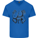 An Elephant Drinking Coffee Mens V-Neck Cotton T-Shirt Royal Blue
