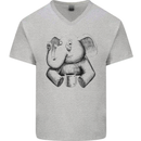 An Elephant Drinking Coffee Mens V-Neck Cotton T-Shirt Sports Grey