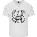 An Elephant Drinking Coffee Mens V-Neck Cotton T-Shirt White