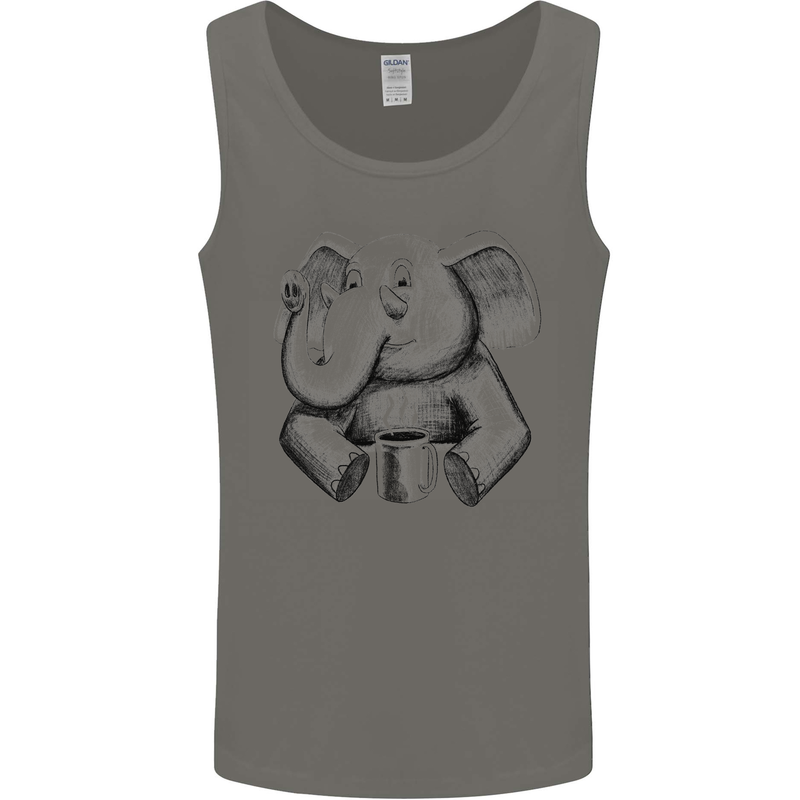 An Elephant Drinking Coffee Mens Vest Tank Top Charcoal