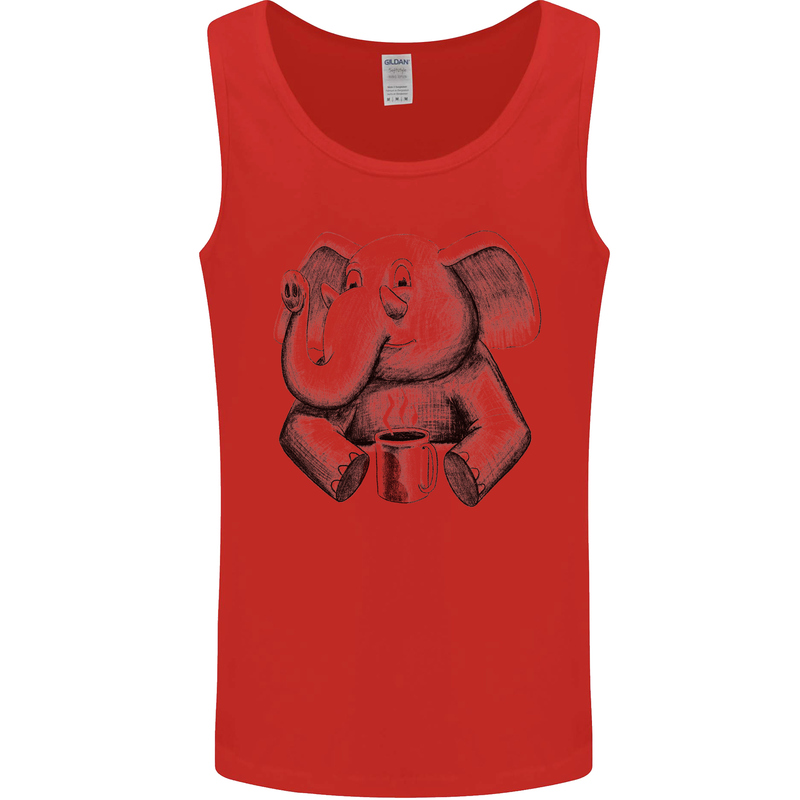An Elephant Drinking Coffee Mens Vest Tank Top Red