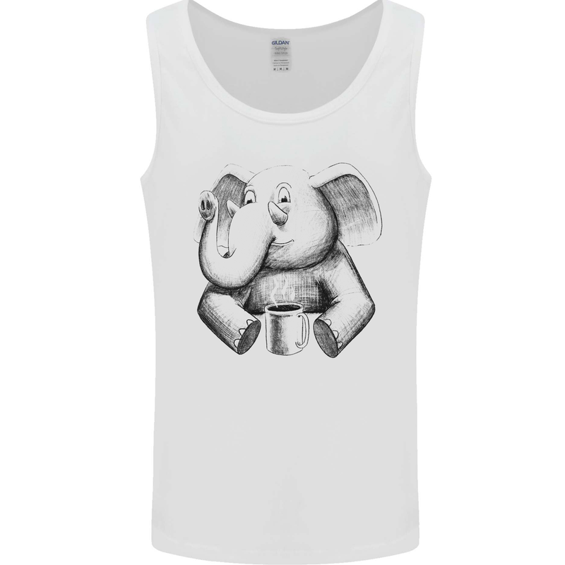 An Elephant Drinking Coffee Mens Vest Tank Top White