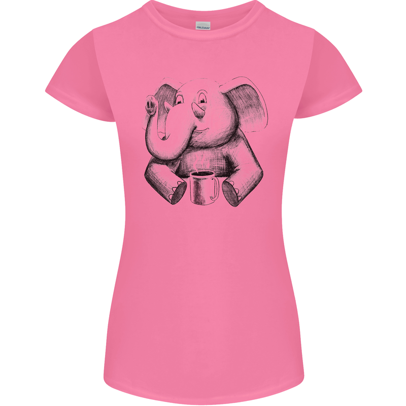 An Elephant Drinking Coffee Womens Petite Cut T-Shirt Azalea