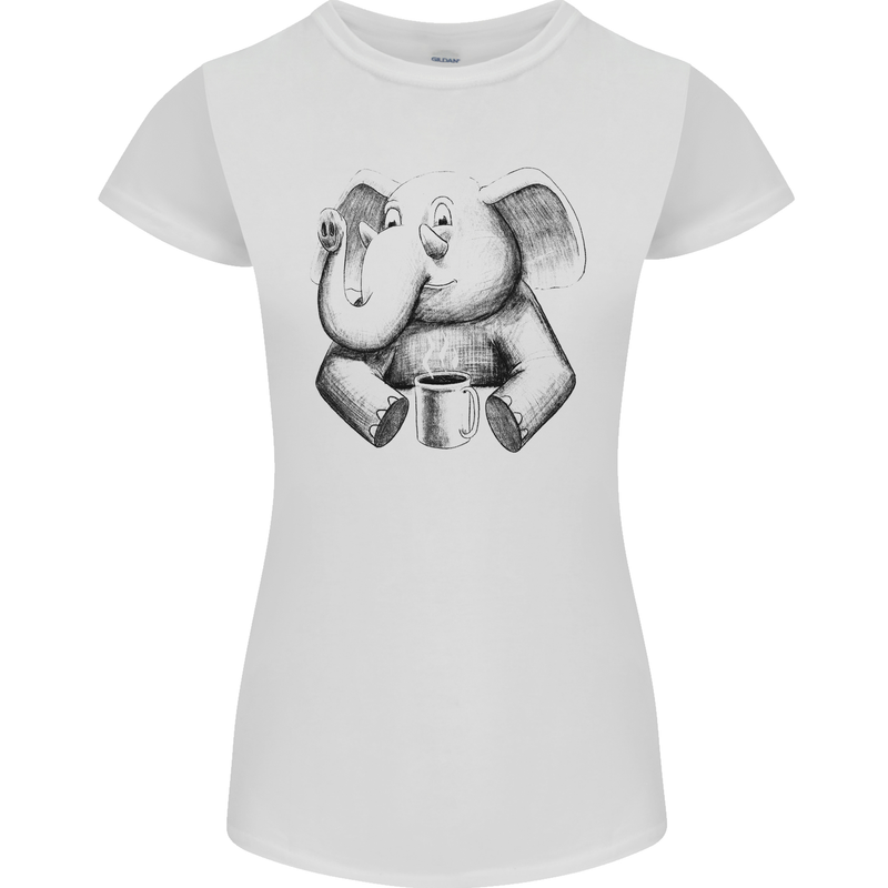 An Elephant Drinking Coffee Womens Petite Cut T-Shirt White