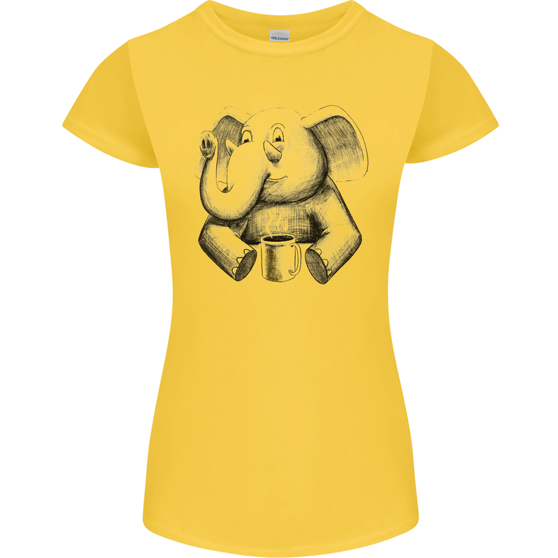 An Elephant Drinking Coffee Womens Petite Cut T-Shirt Yellow