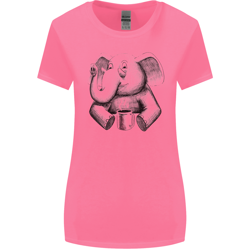 An Elephant Drinking Coffee Womens Wider Cut T-Shirt Azalea