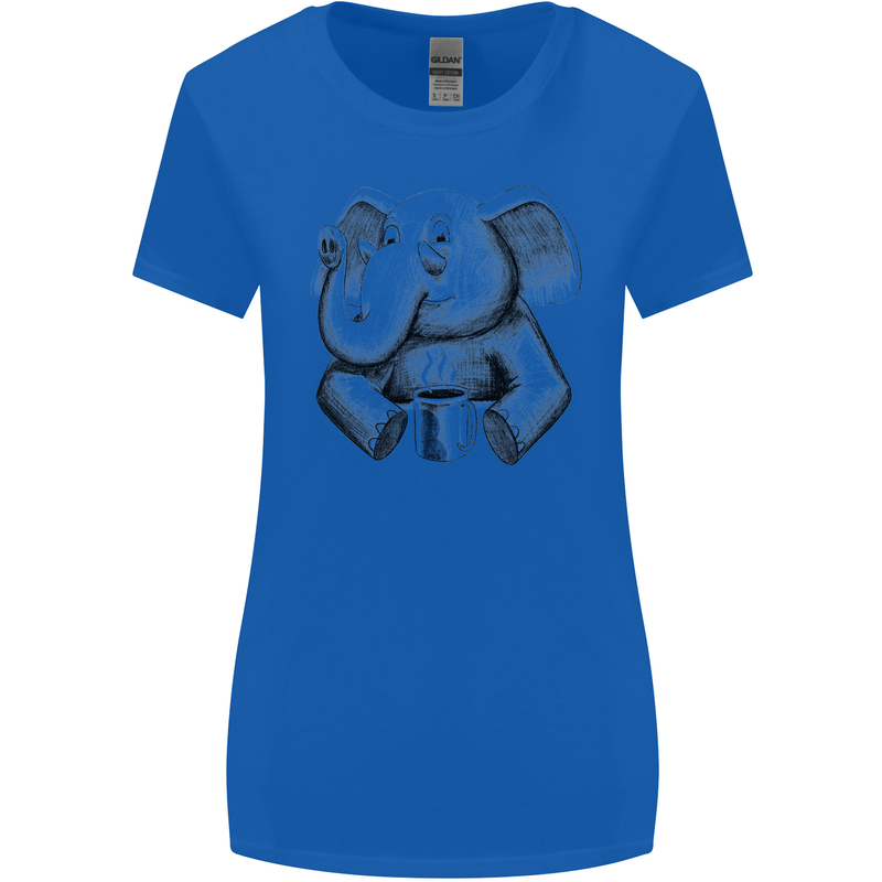 An Elephant Drinking Coffee Womens Wider Cut T-Shirt Royal Blue