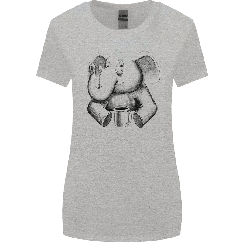 An Elephant Drinking Coffee Womens Wider Cut T-Shirt Sports Grey