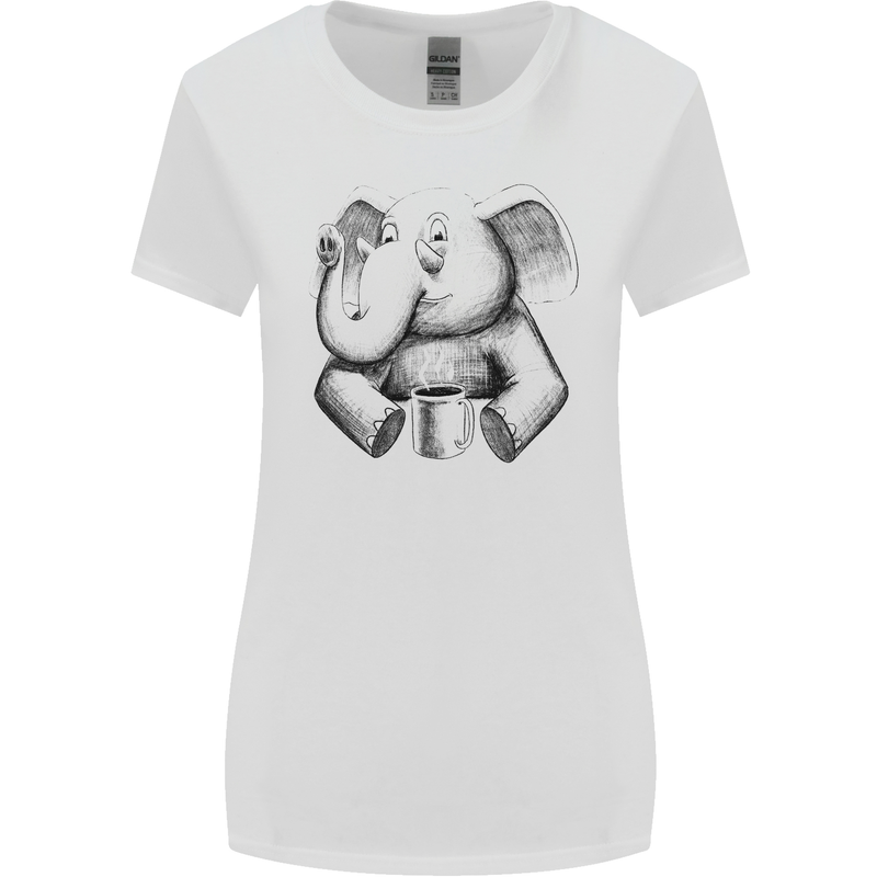 An Elephant Drinking Coffee Womens Wider Cut T-Shirt White