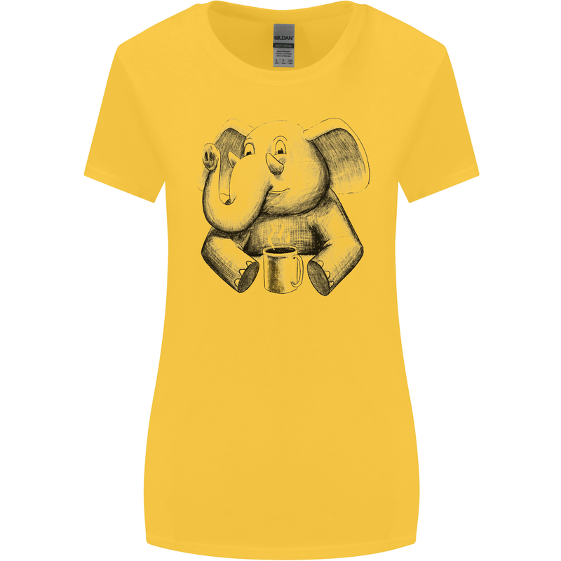 An Elephant Drinking Coffee Womens Wider Cut T-Shirt Yellow