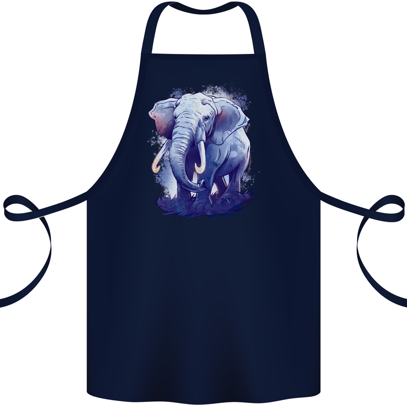 An Elephant Watercolour Cotton Apron 100% Organic Navy Blue