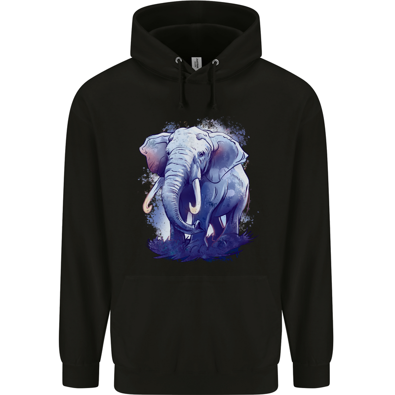 An Elephant Watercolour Mens 80% Cotton Hoodie Black