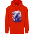 An Elephant Watercolour Mens 80% Cotton Hoodie Bright Red