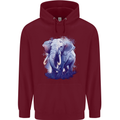 An Elephant Watercolour Mens 80% Cotton Hoodie Maroon