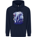 An Elephant Watercolour Mens 80% Cotton Hoodie Navy Blue