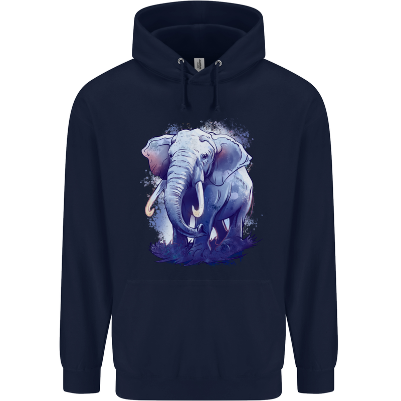 An Elephant Watercolour Mens 80% Cotton Hoodie Navy Blue