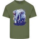An Elephant Watercolour Mens Cotton T-Shirt Tee Top Military Green